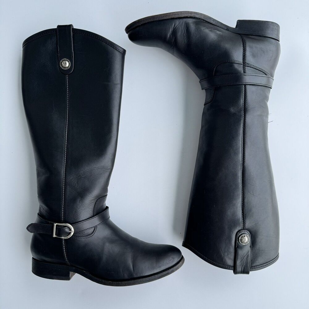 $348 Frye Melissa Button Inside Zip Leather Tall Boots Black Women's Size US 6.5